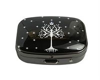 XUTAI Custom Personalized Square Stainless Steel Gun Silver Glass Travel Pill Case Vitamin Decoration Box (Tree of Gondor Hardshell Carrying)