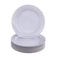 PLASTIC PLATES FOR WEDDING | 20 pc | Heavy Duty Plastic Dishes | Elegant Fine China Look | Bella – Silver (10.25”)