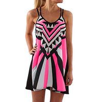 LISTHA Easy Mini Dress Plus Size Women V Neck Camisole Sleeveless Beach Sundress Hot Pink