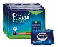 Prevail Per-Fit Disposable Incontinence Underwear for Men and Woman Heavy Absorbency, X-Large, Waist Size 58" - 68, 56 Count - Plus 1 Pack of 96 Prevail Wipes