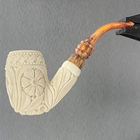 Master Carver Ali Rustic Finish Freemason Floral Meerschaum Pipe by Paykoc M06014