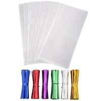 LASLU 400 Pack Clear Treat Bags Clear Cello Bags with 600 Pieces Twist Ties 6 Colors for Wedding Cookie Gift Candy Buffet Supply (400pcs, 4 * 6incn)
