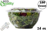 24oz Salad Bowls To-Go with Lids and Cutlery (150 Count) - Clear Plastic Disposable Salad Containers | Lunch, Salads, Fruits, Leak Proof, Airtight, Fresh, Meal Prep, Fork, | Rose Bowl Container (24oz)