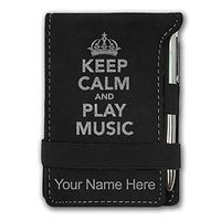 Mini Notepad, Keep Calm and Play Music, Personalized Engraving Included (Black with Silver)