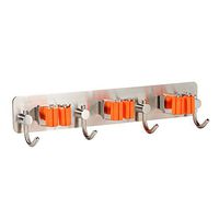 Mop Broom Holder, Stainless Steel Bathroom Kitchen 3M Self Adhesive Rack, Home Organizer Tools Style:3 Holders with 4 hooks