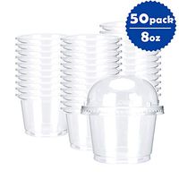 OTOR 8oz Hot/Cold Disposable Plastic Cups with Dome Lids - 50 Sets - Ice Cream Cups, Snack bowl, Take Away Food Container for Dessert Fast food Soup