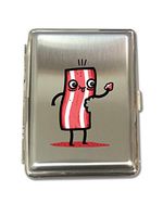 Randy Otter I'm Delicious Funny Slice of Bacon Eating Itself - Metal Kings Size Cigarette Case Holder Brushed Chrome Slim 16 Cigs Design Spring - Birthday, Bachelor, Party, Weddings, Gift