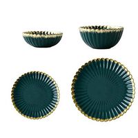 Nwn European Gilt Ceramic Dish Dish Creative Retro Dark Green Chrysanthemum Dish Bowl Steak Plate Soup Bowl Salad Bowl Rice Bowl (Color : E)