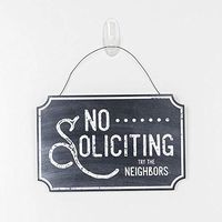 9" X 6" X .25" Hanging Wood Sign (No Soliciting, Try The Neighbors), Black/White – 15322