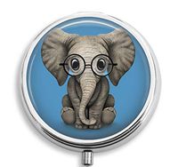 BeeGogo - Elephant Custom Round Silver Pill Box Pocket 2.1 inches Medicine Tablet Holder Organizer Case for Purse