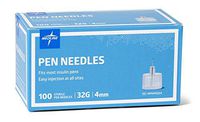 Medline Insulin Pen Needles, 32 Gauge, 4 mm (Pack of 100), safe insulin dispensing for diabetics, compatible with multiple pen models