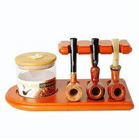 MUXIANG Pipe Stands for Tobacco jar Cigar Humidor and Pipe European Beech Wood Tobacco Pipe Rack Stand Display for 6 Pear Wood Tobacco Pipes (jar and Pipe not Included) FA0073