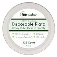 100% Compostable Heavy-Duty Premium Quality Disposable Paper Dinner Plate, White, 7-Inch, 125-Plates