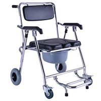 Wheeled Mobile Commode Chair, Toilet Chair with Casters and Padded Seat, Shower Chair with Pedal