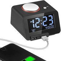 Alarm Clock USB Charger for Bedroom,2 USB Charging Ports Phone Charger Compatible with iPhone and Android,Snooze Fuction, 4 Dimmer Larger Font Display and Temperrature [Upgraded Version](Black)