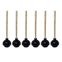 Set of 6 Toilet Plunger Double Thrust Force Cup Suction | Heavy Duty | Long Wooden Handle Fix Clogged Toilets - Superior Suction for Commercial Stores, Restaurants