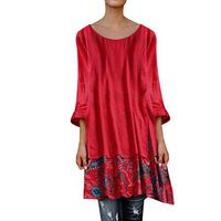 Amlaiworld Women Plus Size Blouse Tunic Shirt Vintage Patchwork Irregular Hem Print Top T-Shirt Dress Shirt Red