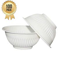 OURhome 100 Pack Biodegradable Compostable Eco Friendly Bowls, 300Ml Microwavable and Leakproof Tableware for Hot and Cold Foods