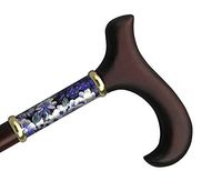 Wood Cane with Derby Handle and Mauve Floral Inset (Walnut)