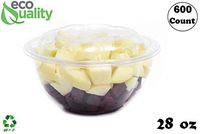 28oz Clear Disposable Salad Bowls with Lids (600 Pack) - Clear Plastic Disposable Salad Containers for Lunch To-Go, Salads, Fruits, Airtight, Leak Proof, Fresh, Meal Prep | Rose Bowl Container (28oz)