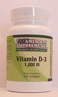 Vitamin D-3 1000 IU American Supplements 250 Softgel
