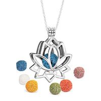 AINUOBEI Scoria Lava Rock Necklace for Aromatherapy - Essential Oil Pendant Diffuser Gift Set - Lotus Locket