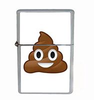 Poop Emoji Flip Top Oil Lighter R1 Smoking Cigarette Silver Case Included