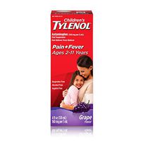 Tylenol Oral Suspension Medicine, Acetaminophen Pain Reliever & Fever Reducer for Cold + Flu Symptoms & Sore Throat, Aspirin-, Ibuprofen- & Alcohol- Free, Grape, 4 fl. oz (Pack of 2)