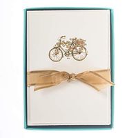 Graphique Flower Bicycle La Petite Presse Boxed Notecards, 10 Embellished Gold Foil Blank Cards with Matching Envelopes and Storage Box, 3.25" x 4.75"