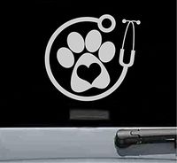 JS Artworks Vet paw Stethoscope Vinyl Decal Sticker (Silver)