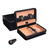 Portable Cigar Humidor for Home or Travel,Genuine Leather Cedar Wood Cigar Box with Cutter and Ashtray