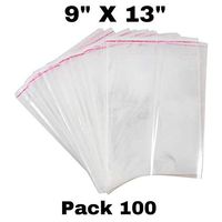 9" x 13" (Pack of 100) Clear Poly cellophane Bags resealable Bags Packing Bags Storage Bag self Adhesive Bag Plastic Transparent Bag for Jewelry,Gift Card,Beads,Candy AHPP004
