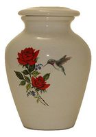 Red Rose with Hummingbird- Cremation Urn or Keepsake for Ashes - Hand Made Pottery (x-Small 29 Cubic Inches)
