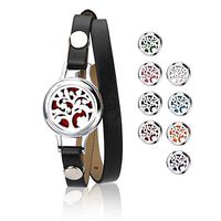 MA STRAP Essential Oil Diffuser Leather Bracelets Aromatherapy Stainless Steel Locket with with 8 Color Pads Girls Women Jewelry
