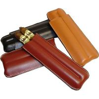 2 Finger Camel Brown Leather Cigar Case humidor