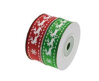 ATRibbons 20 Yards 3/4 Inch Elk Sleigh Printing Grosgrain Ribbon Christmas Red and Green Ribbons for Gift Wrapping and Holiday Decorations,10Yards/Spool x 2 spools (Red+Green)