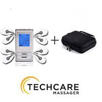 Rechargeable TechCare SE Dual Channel 9 Modes Portable Tens Unit Machine Device with with Protective Cover Case {Lifetime Warranty}