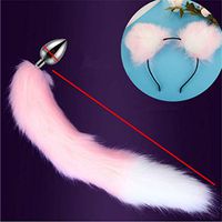 White-Pink B-ü-t-t P-l-ǔ-g Fox Tail Massager + Ears Headband, 2Pcs Exercise Toys (Pink-White, S)
