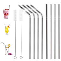 10.5” Reusable Stainless Steel Straws, (4 Bent & 4 Straight) + 2 Cleaning Brushes | Zero Waste Products, BPA Free, Eco-Friendly, for Smoothie, Drinks, Iced Tea, Environmentally Friendly Gift