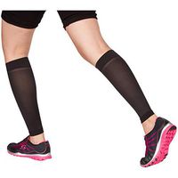 EvoMotion USA Made Sheer Microfiber Graduated Compression Calf Sleeves 10-15 mmHg - Men and Women Lightweight Recovery and Support for Shin Splints, Sports Sprains, Pain Relief 1 Pair (Large, Black)