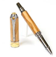 Art Deco Rollerball Pen - Black Titanium and 22kt Gold - Olivewood