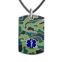 Divoti Deep Custom Laser Engraved Stainless Steel Medical Alert Necklace for Men, Camo Black Tag Medical ID Necklace, Medical Dog Tag w/Free Engraving- 20 Genuine Leather Cord-Deep Blue