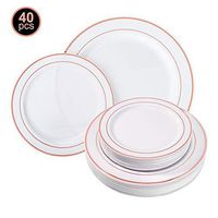 BGLROSOO 40 Pcs Plastic Plates-Fancy Rose Gold Rim Plastic Plates-Disposable Tableware Set with 20pcs Dinner Plates 10.5 inch and 20pcs Dessert Plates 7.5 inch, for Party Holiday