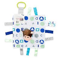 Baby Sensory, Educational & Teething Closed Ribbon Tag Lovey Blanket with Security Plush: 10"X10" (Blue Monkey)