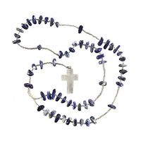 Sodalite Blue Rosary - Clear Quartz Cross Pendant - Crystal Clear Miracles Healing - Prayer Bead Necklace - Powerful Energy - Brazilian Hand Faceted Natural Crystal