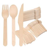 FOCCTS 200Pcs Disposable Wooden Cutlery Set Natural Birch Wood Biodegradable Utensils Cutlery Eco-Friendly Green (100 forks, 50 spoons, 50 knives)