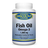 Vitamin Discount Center Omega-3 Fish Oil 1000mg, Molecularly Distilled, 100 Softgels