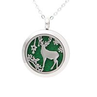 FANSING Essential Oil Diffuser Necklace Christmas Necklaces for Women Holiday Jewelry Deer Pendant Stainless Steel with Refill Pads Aromatherapy Jewelry
