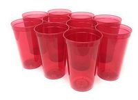 CSBD Stadium 22 oz. Plastic Cups, 10 Pack, Blank Reusable Drink Tumblers for Parties, Events, Marketing, Weddings, DIY Projects or BBQ Picnics, No BPA (Translucent Red)