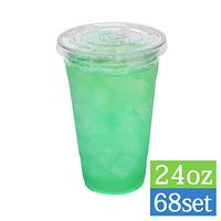TashiBox Plastic Coffee Lids 24 Ounce Disposable Cups for Cold Drinks, 24 oz-68 68 Flat, Crystal Clear